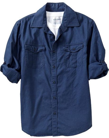 Old Navy Linenblend Rollsleeve Shirts in Blue for Men (indigo reef)