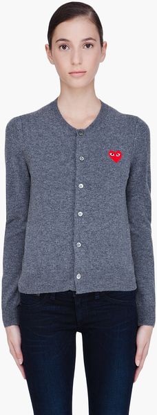 Play Comme Des Garçons Charcoal Wool Heart Cardigan - Lyst