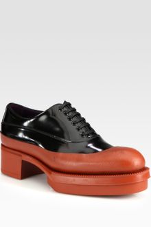 Prada Patent Leather Leather Laceup Platform Loafers - Lyst