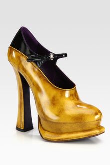 Prada Bicolor Leather and Patent Leather Mary Jane Pumps - Lyst
