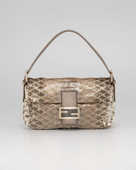 Fendi Pythonpattern Sequin Baguette in Gold (silver) - Lyst
