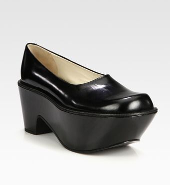 Jil Sander Navy Leather Slip-on Wedges - Lyst