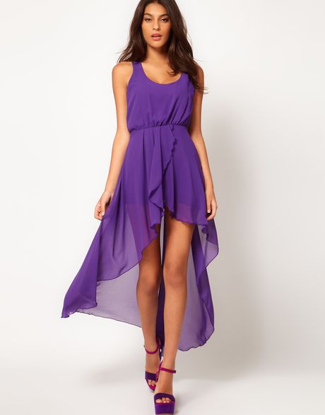 Love Chiffon Wrap Hi Lo Dress in Purple