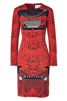 Mary Katrantzou Red and Black Typewriter Print Silk Dress - Lyst