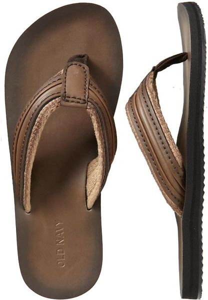 Old Navy Leather Flip Flops in Brown for Men | Lyst