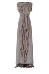 Viktor & Rolf Silver Grey Ruffle Open Hem Silk Gown