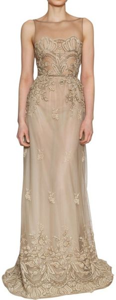Luisa Beccaria Lace On Silk Tulle Long Dress - Lyst