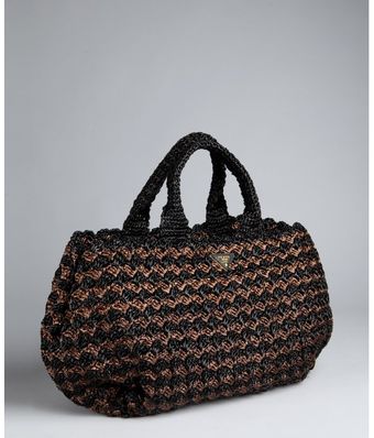 Prada Black and Brown Woven Rafia Tote - Lyst