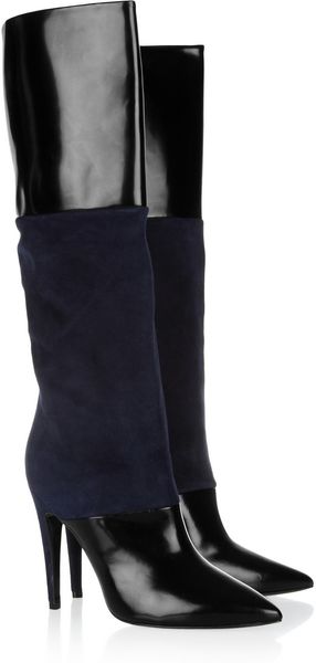 Pierre Hardy Glossed Leather and Suede Knee Boots - Lyst