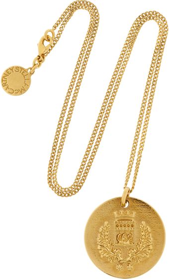 Stella McCartney Crest- Embossed Gold-Tone Pendant Necklace - Lyst