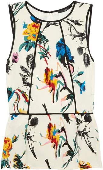 Tibi Floralprint Silk Crepe De Chine Peplum Top - Lyst