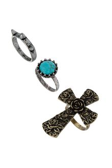 Topshop Spike Stone Cross Ring Set - Lyst