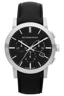 Burberry Womens Swiss Chronograph Black Leather Strap 42mm - Lyst