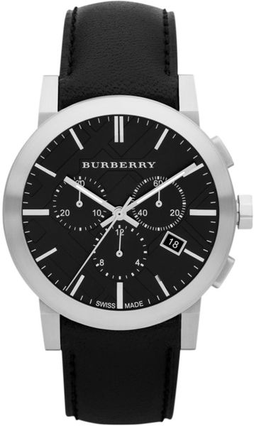 Burberry Womens Swiss Chronograph Black Leather Strap 42mm in Black - Lyst