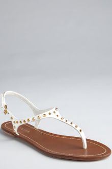 Prada White Patent Leather Studded Flat Sandals - Lyst