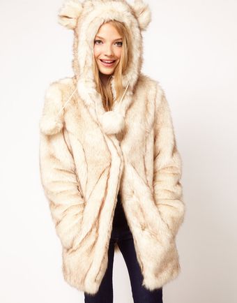 ASOS Collection  Faux Fur Hooded Coat with Ears - Lyst