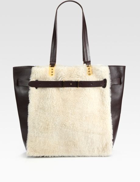 Christian Louboutin Sybil Large Shearling Leather Tote in Black (multi) - Lyst