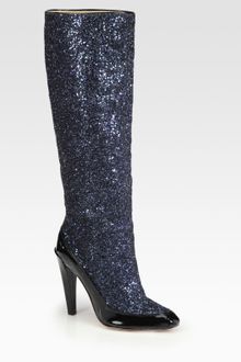 Diane Von Furstenberg Glitter and Patent Leather Kneehigh Boots - Lyst
