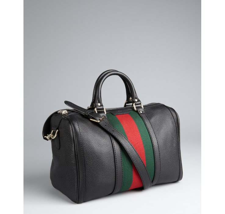 Gucci Leather Vintage Web Boston Bag in Black | Lyst