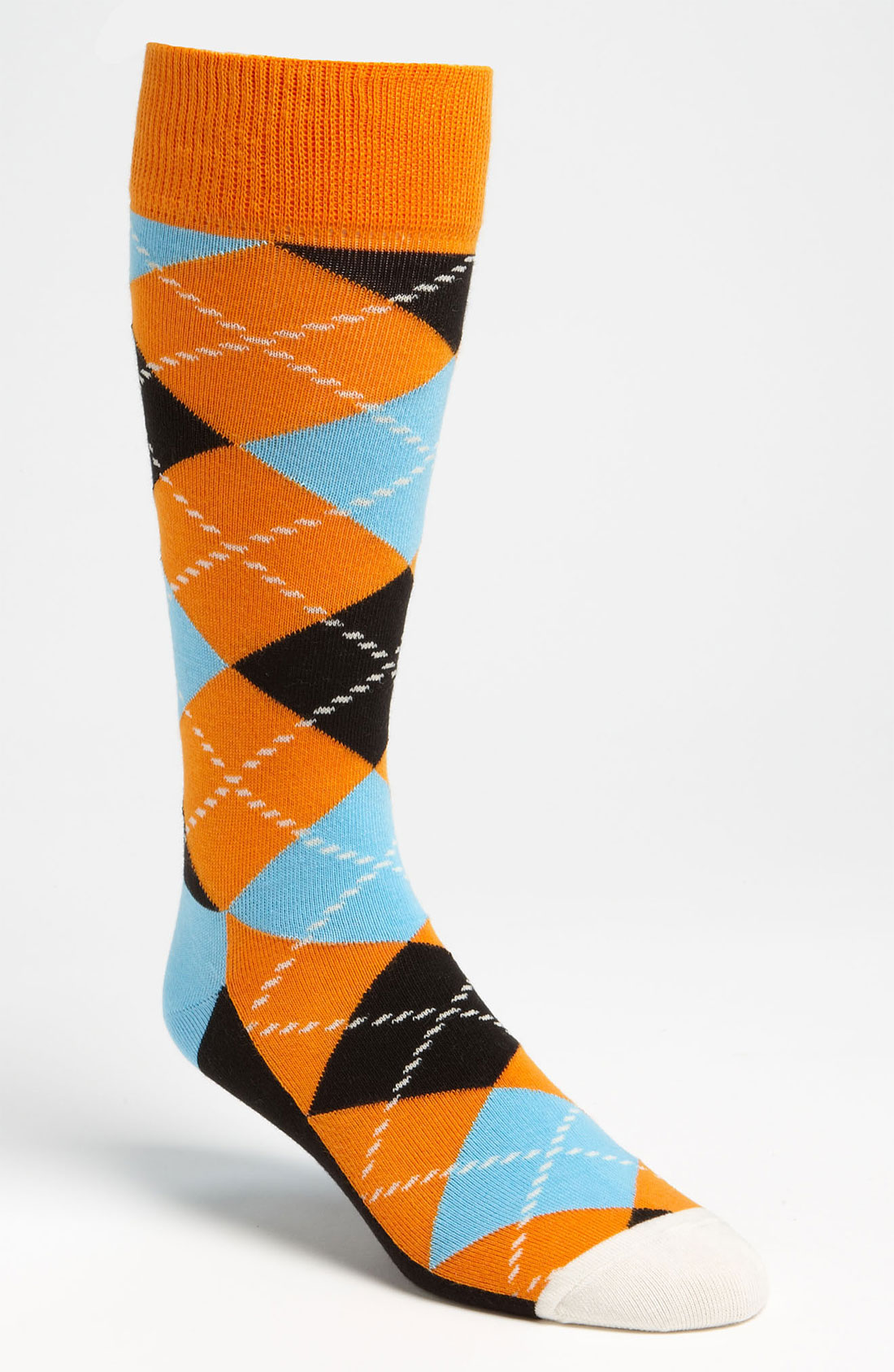 Happy Socks Argyle Patterned Combed Cotton Blend Socks In Orange For