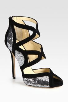Jimmy Choo Tempest Sequin and Suede Sandals - Lyst