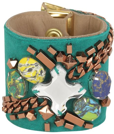 Matthew Williamson Embroidered Chain Cuff in Green (emerald green) - Lyst