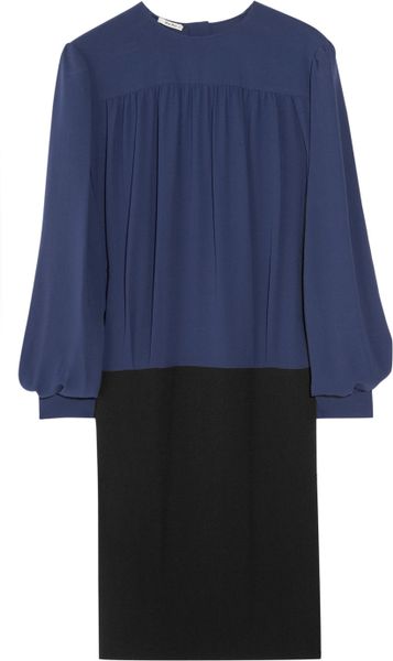 Miu Miu Twotone Silk and Crepe Dress in Blue (navy) - Lyst