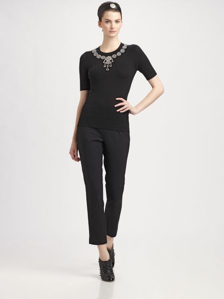 Oscar De La Renta Beaded Cashmere Silk Top in Black - Lyst