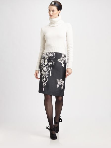 Oscar De La Renta Bijou Print Silk Skirt in Gray (black) - Lyst