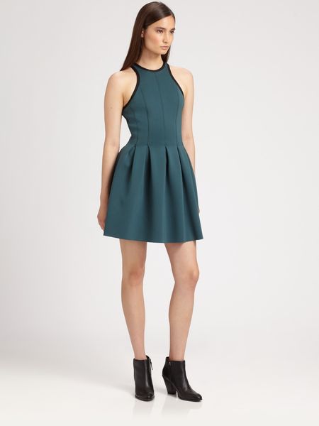 T By Alexander Wang Neoprene Pleated Dress in Green (kale) - Lyst