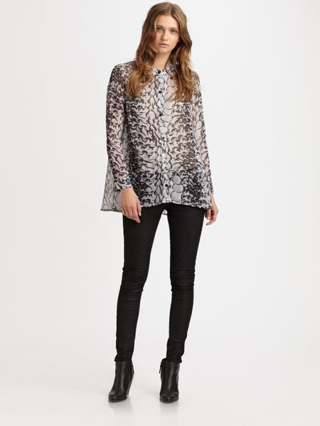 Thakoon Addition Printed Blouse in Gray (black) - Lyst