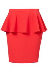 Topshop Red Textured Peplum Skirt