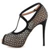 Valentino Crystal Peep Toe TStrap Sandal in Black - Lyst