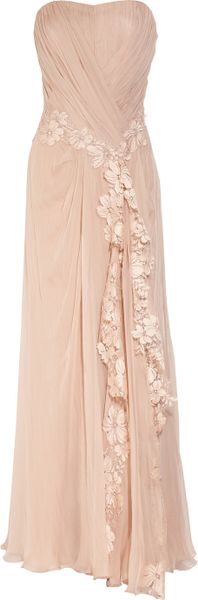 Alberta Ferretti Lace Appliqué Silk Gown in Pink (blush) - Lyst