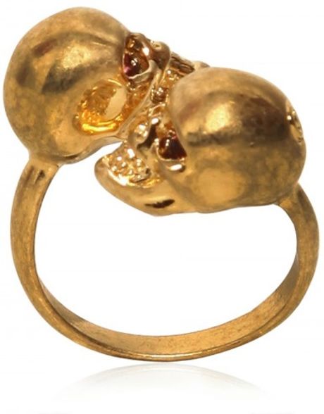 Alexander Mcqueen Twin Skulls Brass Ring in Gold - Lyst