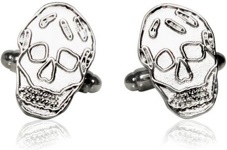 Alexander Mcqueen Pleated Silver Skull Cufflinks in Silver for Men - Lyst