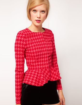 Asos Peplum Jacket in Houndstooth - Lyst