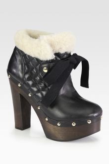 RED Valentino Leather and Shearling Laceup Ankle Boots - Lyst