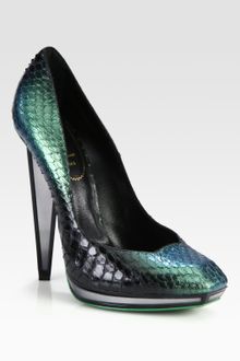 Yves Saint Laurent Snakeskin Mirror Heel Platform Pumps - Lyst