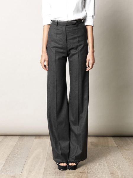Yves Saint Laurent Wideleg Flannel Trousers in Gray (grey) - Lyst