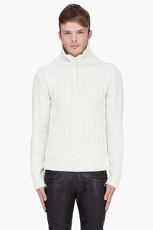 Balmain Cream Irish Knit Turtleneck - Lyst