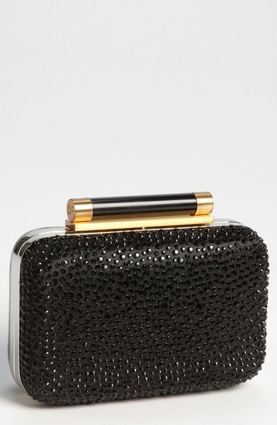 Diane Von Furstenberg Tonda Small Pavé Crystal Patent Leather Clutch in Black - Lyst