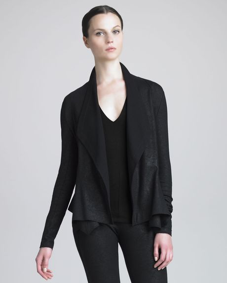 Donna Karan New York Cascadingcollar Faux Leather Jacket in Black - Lyst