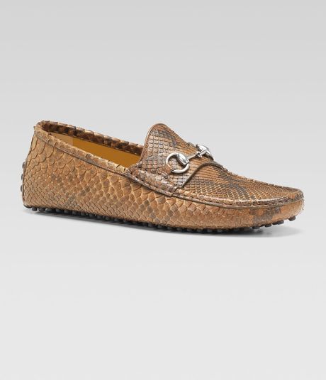 Gucci Damo Python Horsebit Driver in Brown for Men - Lyst