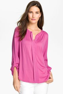 Pleione Split Neck Mixed Media Top - Lyst