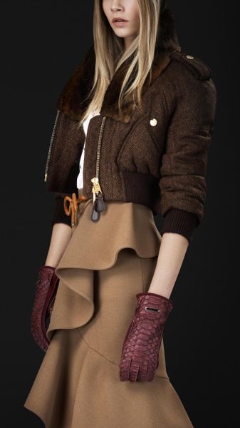 Burberry Prorsum Cropped Herringbone Bomber Jacket in Brown (walnut) - Lyst