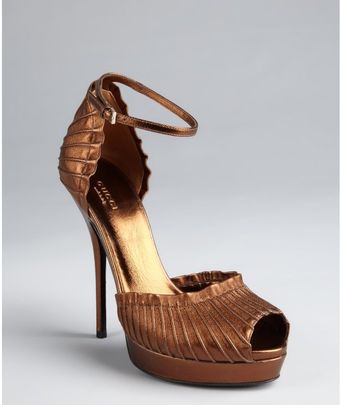 Gucci Brown Leather Taryn Ankle Strap Platform Sandals - Lyst