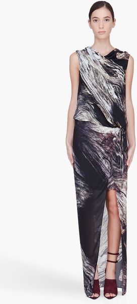 Helmut Lang Long Driftwood Print Dress in Black - Lyst