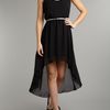 John Zack Belted Chiffon High Low Dress in Black - Lyst