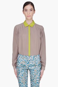Matthew Williamson Taupe Pleated Silk Blouse - Lyst